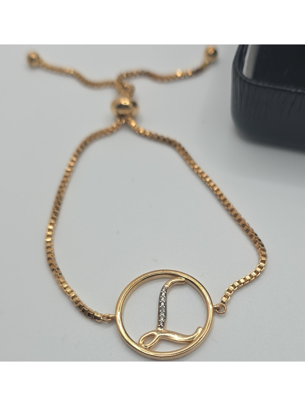 Macy's Diamond Accent Initial L Box Chain Bolo Bracelet Yellow Gold Plated